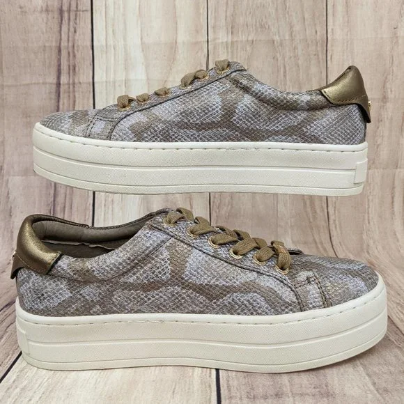 J/SLIDES Metallic Gold Snakeskin Lace Up Platform Sneakers Sz 6 - Picture 8 of 10
